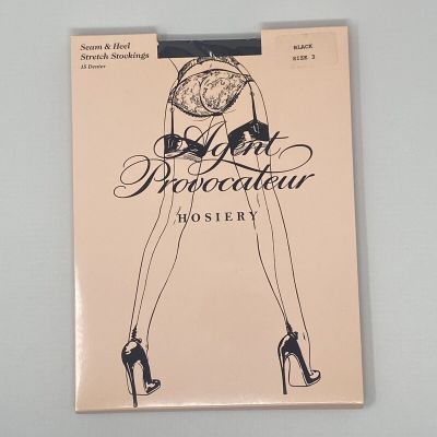 Agent Provocateur Seam & Heel Stretch Black Stockings Size 3 NEW